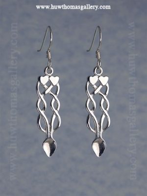 Silver Lovespoon Earrings  ( 2 Hearts & Celtic Knot )