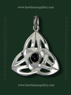 Silver Celtic Pendant Set With A Black Onyx Stone (triangular)