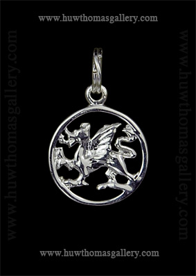 Silver Welsh Dragon Pendant / Necklace (rround)