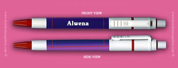 Female Welsh Name:  Alwena – On A Pen ( Girl’s / Women’s Name )