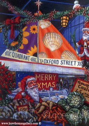 Welsh Christmas Card - Christmas Shopping. from a painting of Swansea Market by JOHN UPTON.