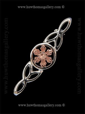 Silver & Rose Gold Daffodil Brooch (with Celtic Knotwork)