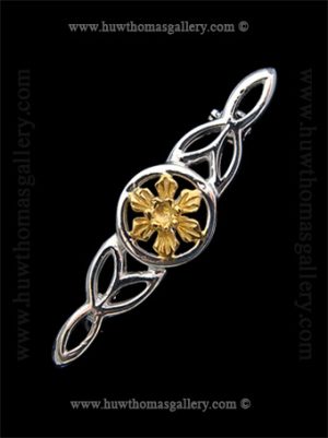 Silver & Gold Daffodil Brooch (with Celtic Knotwork)