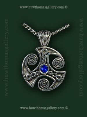 Pewter Celtic Pendant – Triskele Style With Blue Stone