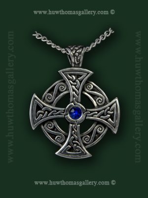 Pewter Celtic Pendant – Cross Design With Blue Stone