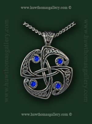 Pewter Celtic Pendant – Four Blue Stones