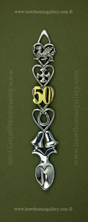 50th Golden Wedding Anniversary Pewter Lovespoon (bells) ( S 6 Inch )