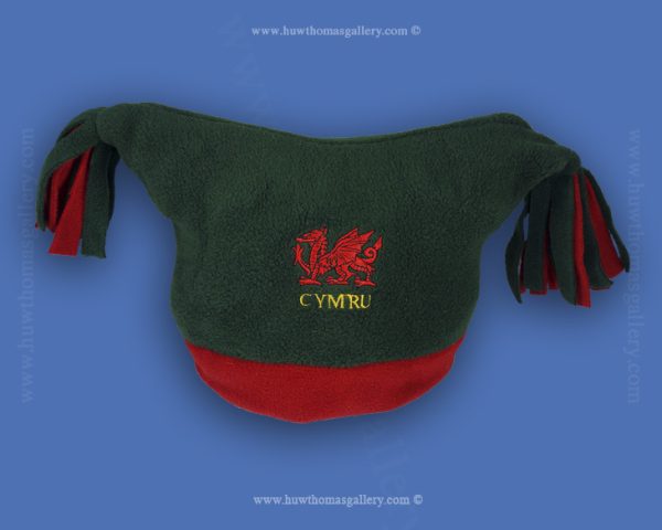 Child’s Green Welsh Fleece Hat With Tassels & Welsh Dragon Motif