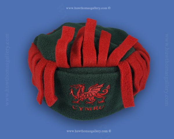 Child’s Green Welsh Fleece Hat With Fringe & Welsh Dragon Motif