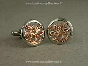 Welsh Dragon Cufflinks With Rose Gold ( Silver Finish )