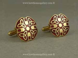 Celtic Cufflinks With Red Enamel And Gold Finish
