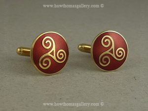 Round Celtic Cufflinks With Red Enamel And Gold Finish