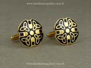 Celtic Cufflinks With Black Enamel And Gold Finish