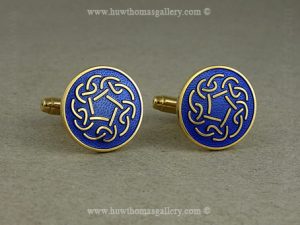 Celtic Knotwork Cufflinks With Blue Enamel And Gold Finish