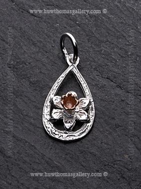 Silver Loop Daffodil Pendant With Rose Gold Centre