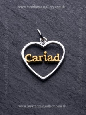 Cariad Silver Pendant / Necklace – Gold ( Heart Shaped )