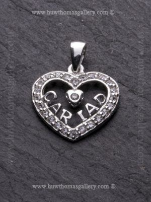 Welsh Cariad Silver Pendant – Diamante Pendant / Necklace