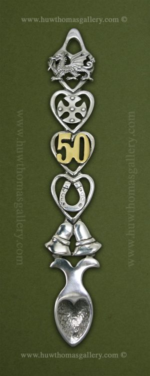 50th Wedding Anniversary  Pewter Lovespoon Bells ( M 9 Inch )