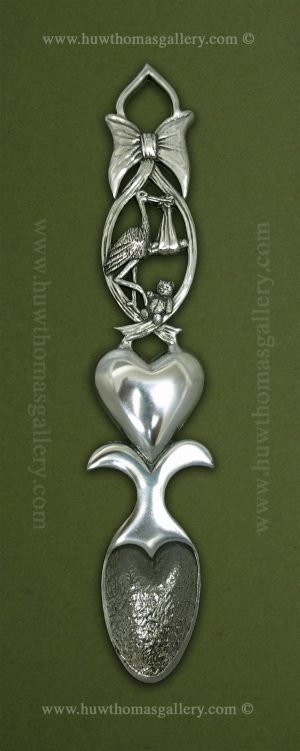 Pewter New Baby Lovespoon –  Stork With A Baby ( M 9 Inch )