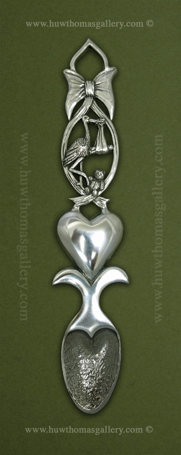 Pewter New Baby Lovespoon –  Stork With A Baby ( M 9 Inch )