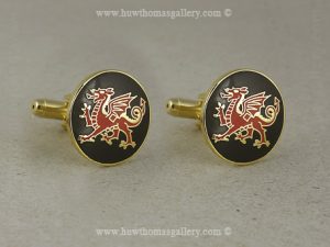 Welsh Dragon Cufflinks Black Enamel Background (gold Finish)