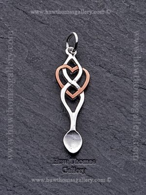 Rose Gold & Silver Lovespoon Pendant / Necklace ( Celtic Heart )