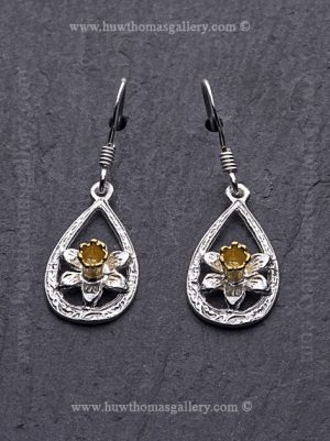 Silver & Gold Daffodil Head Earrings (loop)