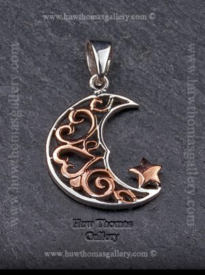 Silver & Rose Gold Moon Pendant / Necklace