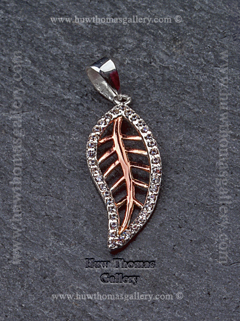 Silver & Rose Gold Diamante Leaf Pendant / Necklace