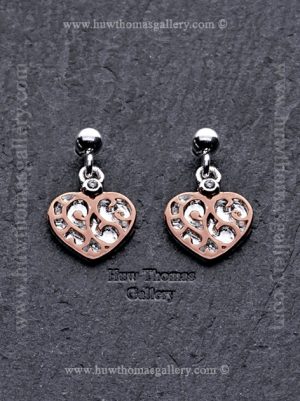 Silver & Rose Gold Heart Stud Earrings