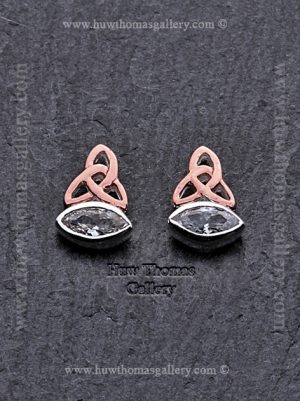 Silver & Rose Gold Celtic Stud Earrings (clear Stone)
