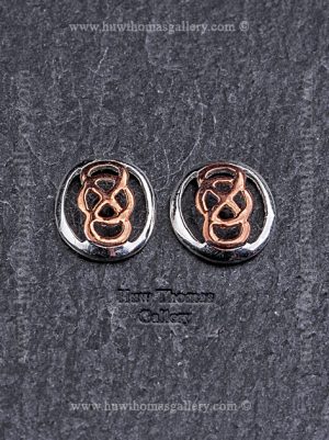 Silver & Rose Gold Celtic Oval Stud Earrings