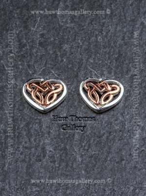 Silver & Rose Gold Celtic Heart Stud Earrings