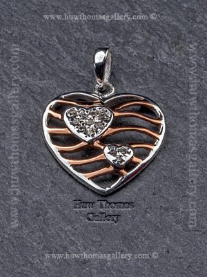 Silver & Rose Gold Heart Shaped Stone Set Pendant / Necklace