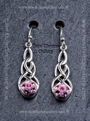 Silver Plated Pewter Celtlc Earrings ( Pink Stone )