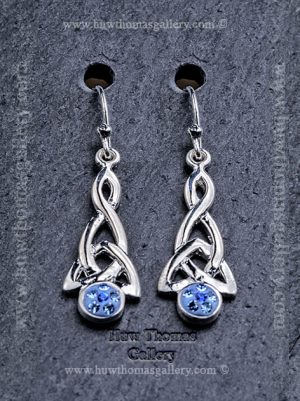 Silver Plated Pewter Celtlc Earrings ( Blue Stone )