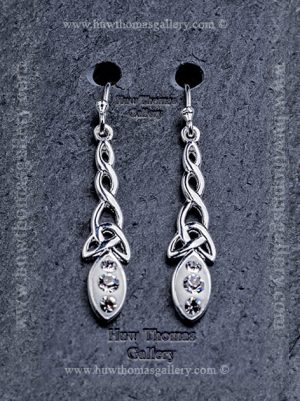 Silver Plated Pewter Celtlc Earrings ( Clear Stone )