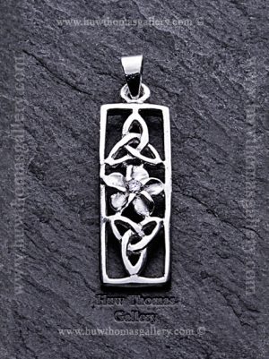 Silver Celtic Pendant / Necklace – With Flower & Knotwork Design