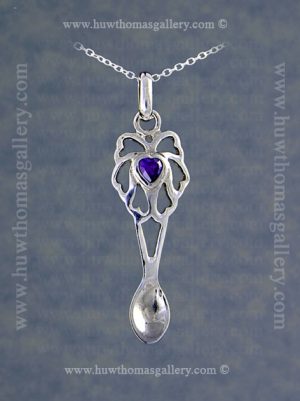 Silver Lovespoon Pendant set with CZ Amethyst Stone Heart