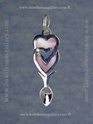 Silver Lovespoon Pendant / Necklace Set With Pink Mother Of Pearl