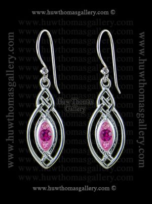 Silver Plated Pewter Celtlc Earrings ( Pink Stones )