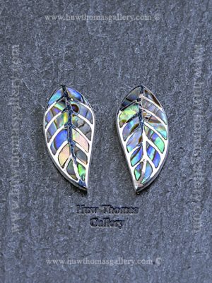 Silver & Paua Shell Leaf Stud Earrings